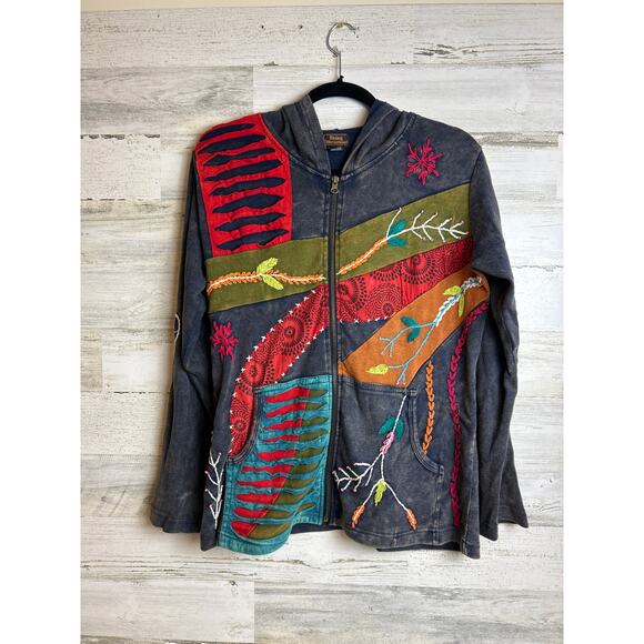 Rising International Women’s L Multicolor Embroidered Zip-Up Hoodie Sweatshirt - Picture 1 of 6